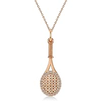 14k Gold Diamond Accented Tennis Racket Pendant Necklace (0.48ct)