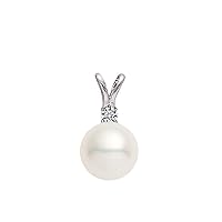 14k White Gold AAAA Quality Freshwater Cultured Pearl Diamond Pendant - PremiumPearl