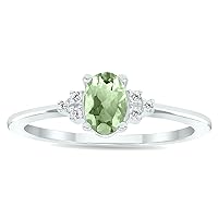 Women's Green Amethyst and Diamond Half Moon Ring in 10K White Gold