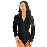 CHICTRY Women's Long Sleeve Button Down Shirts Bodysuit Career Top Blouse