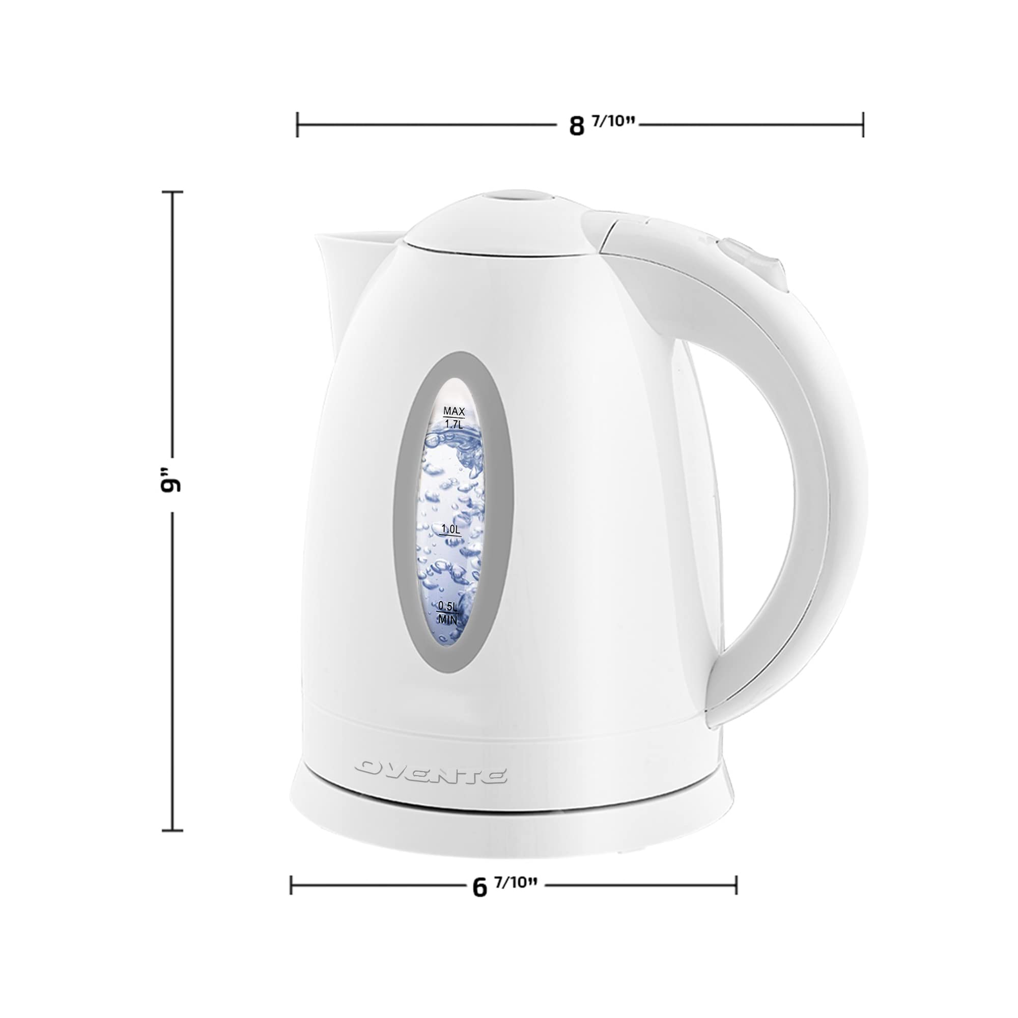 OVENTE Electric Kettle Hot Water Heater 1.7 Liter - BPA Free Fast Boiling Cordless Water Warmer - Auto Shut Off Instant Water Boiler for Coffee & Tea Pot - White KP72W