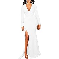 Women's Sexy Long Sleeve Wrap V Neck Bodycon Cocktail Party Maxi Dress