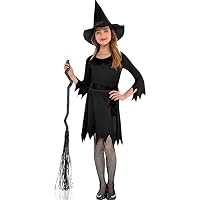 Amscan Lil Witch Kids Set - (8-10) - Includes Dress, Belt, Hat, Haunting Ghost Outfits, Perfect for Party & Trick or Treat Fun, Black