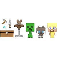 Minecraft Mob Head Minis Cave Explorers Pack with 2 Action Figures and Accessories, Steve and Creeper, Collectible Gift for Fans Age 6 Years and Older