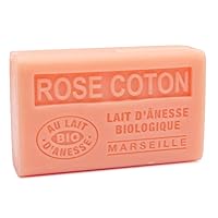 Label Provence Savon de Marseille - French Soap Made With Fresh Organic Donkey Milk - Rose Cotton Fragrance - 125 Gram Bar