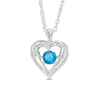 0.20 CT Created Dancing Blue Topaz & Diamond Heart Pendant Necklace 14k White Gold Finish