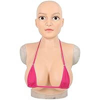 Silicone Realistic Face Mask D/E Cup Breast Forms Crossdresser Suit with Head for Halloween Transgender Breastplate