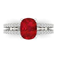 Clara Pucci 3.6 ct Brilliant Cushion Cut Solitaire W/Accent Simulated Ruby Statement Anniversary Promise Engagement ring 18K White Gold