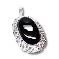 925 Sterling Silver Onyx pendant Charm Jewelry (Smooth back)
