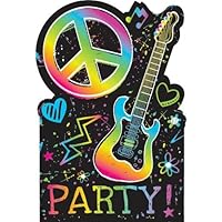 Amscan Groovy Neon Birthday Party Postcard Invitation Cards Supply (8 Pack), 6 1/4