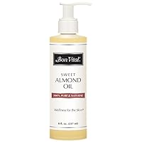 Bon Vital' Sweet Almond Oil Skin & Hair Moisturizer & Gentle Massage Oil, Carrier Oil for Diffusers, Improve Hair Texture and Hydrate Skin, 100% Pure Massage Therapy Oil, 8 Ounce Bottle