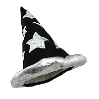 Black And Silver Pointed Wizard Sorcerer Hat