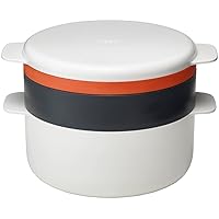 Joseph Joseph M-Cuisine Microwave 4-Piece Stackable Cooking Set, 2 liter cooking pot, steamer, griddle and lid, Orange/Beige