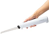 Professional Cordless Rechargeable Easy-Slice Electric Knife, Reciprocating Serrated Stainless-Steel Blades, Safety-Lock Trigger Release, Carving Meats, Turkey, Breads, Fruit, Crafting Foam, White