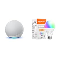 Echo (4th Gen)| Glacier White with Amazon Basics Smart Color Bulb
