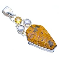 StarGems® Natural Ocean Jasper Black Onyx And River PearlHandmade 925 Sterling Silver Pendant 1.75