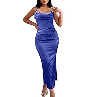 Womens Summer Dresses Women's Dress Sexy Bustier Slim Halter Package Hip Dress Dress(Blue,3X-Large)