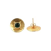 Cushion Shape Green Emerald Gemstone Brass Designer Earrings Half Bezel Setting Gold Plated Stud Earrings Jewelry