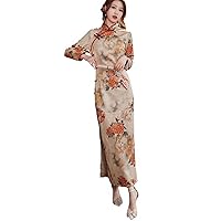 Spring Long Elegant Ladies' Dress,Slimming Cheongsam,Chinese Style Peony Printed Buckle Slit Dresses,Qipao