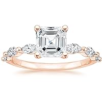 ERAA Jewel 1.0 CT Asscher Colorless Moissanite Engagement Ring, Wedding Bridal Ring Set, Eternity Silver Solid 10K 14K 18K Gold Diamond Solitaire Prong Set Anniversary Promises Gift for Her