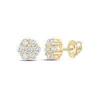 10kt Yellow Gold Mens Round Diamond Flower Cluster Earrings 1/3 Cttw