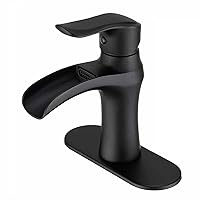 Waterfall Bathroom Faucets for Sink 3 Hole / 1 Hole, Matte Black Bathroom Faucet Ceramic Valve Leak-Proof Black Sink Faucet Bathroom Faucet for Bathroom Sink with Pop up Drain & Base Plate