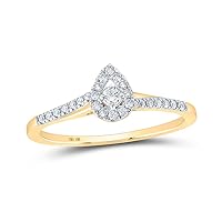10K Yellow Gold Womens Round Diamond Teardrop Halo Promise 1/5 Cttw For Womens Engagement Wedding Anniversary Ring Band