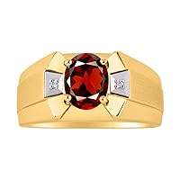 Rylos Men's Yellow Gold Plated Silver Ring – Classic Designer Style with 9x7MM Oval Gemstone & Diamonds, Birthstone Rings in Sizes 8-13