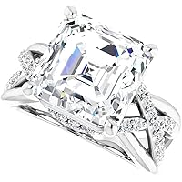 Moissanite Star 5 CT Asscher Cut Colorless Moissanite Engagement Ring, Wedding/Bridal Ring Set, Solitaire Halo Style, Solid Sterling Silver, Vintage Antique Anniversary Promise Ring