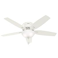 Hunter Fan Company Newsome 52-inch Indoor Fresh White Traditional Ceiling Fan With Bright LED Light Kit, Pull Chains, and Reversible WhisperWind Motor Included