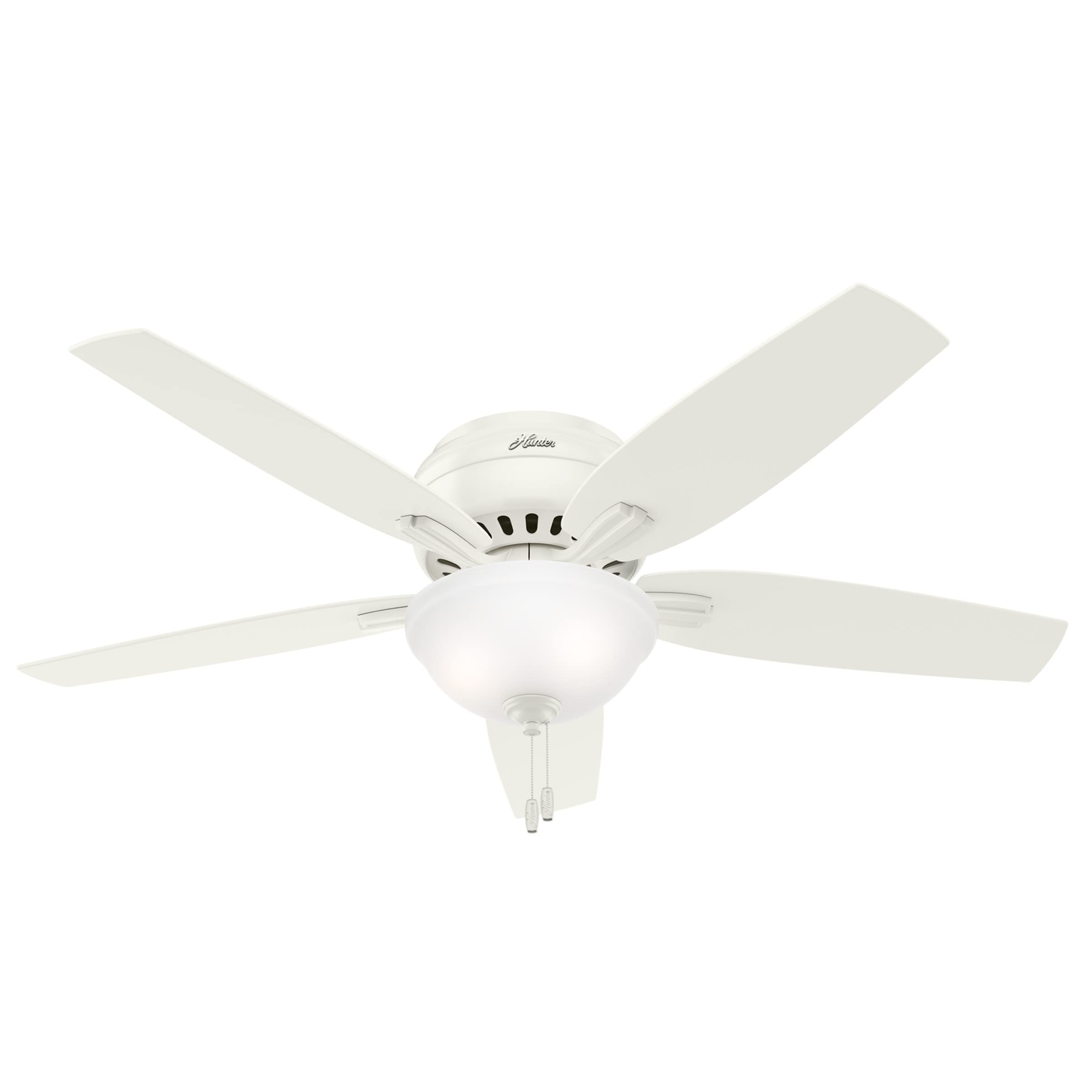 Hunter Fan Company, 53313, 52 inch Newsome Fresh White Low Profile Ceiling Fan with LED Light Kit and Pull Chain