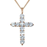 LBG 9ct Rose Gold Natural Aquamarine Womens Cross Pendant & Chain Necklace - Choice of Chain lengths
