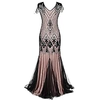 Women's Vintage Dress Sequin Dress Banquet Light Party Evening Dress Fishtail Skirt Long XS Black Pink