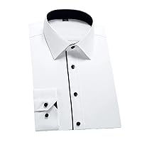 Men's Classic Long Sleeve Solid Basics Dress Shirts Soft Formal Business Standard-Fit Twill Work Office White Shirt
