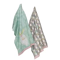 Cotton Kitchen Dishcloth Tea Towels, Set of 2, 28 x 18-Inches, Bunny Gnomes