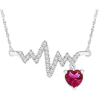 Heart Cut Created Pink Ruby Heartbeat Pendant Necklace for Women's & Girl's 14K White Gold Plated 925 Sterling Silver