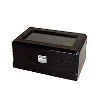 Wooden Watch Box, 3 Slots Watch Case with Pillow, Classic Glass Topped Wooden Watch Display Case Watch Organizer