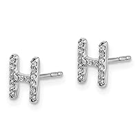 14k White Gold Diamond Initial H Earrings