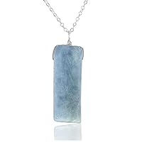LKBEADS 17 inch long necklace of aquamarine 6x20 mm rectangle shape smooth cut Blue color beads with 925 sterling silver plated chain for women, girls & teens. #SCNK-038