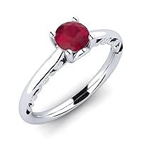 Ruby Round 6.00mm Solitaire Filigree Ring | Sterling Silver 925 With Rhodium Plated | Beautiful Filigree Design Ring For Girls And Woman's