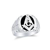 Sonia Jewels Mens 925 Sterling Silver CZ Cubic Zirconia Embossed Masonic Ring