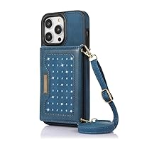 Leather Lanyard Case for iPhone 14 Pro Max 13 12 Mini 11 XS X XR 8 7 6s Plus SE 2022 Crossbody Skin Cards Wallet Bag Cover,Blue,for iPhone 7 or 8
