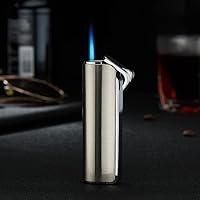 Refillable Butane Lighter with Jet Flame, Mini Portable Pocket Cigarette Lighter, Metal Windproof Lighter No Box No Gas (Silver)