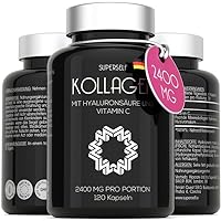 Marine Collagen Supplement 2400mg - 120 Capsules with Hyaluronic Acid and Vitamin C - Premium Type 1 Hydrolysed Collagen Tablets for Women and Men - High Strength Complex for Skin Bones Joints…