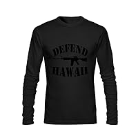 Gun Defend Hawaii Mens 100% Cotton Crew Neck Long Sleeve T-Shirt L Black
