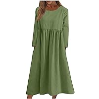 Women Casual Plus Size Loose Solid Color Basic Dresses with Pockets 2023 Fall Long Sleeve Beach Swing Dress