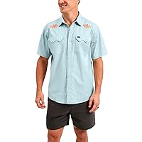 Howler Brothers Men's Crosscut Deluxe Shortsleeve Shirt, Fronds/Nile Blue
