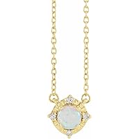 14k Yellow Gold Round Lab Created White Opal 4.5mm 0.04 Carat Natural Diamond I2 H+ 18 Inch Polishe Jewelry for Women