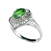 R7542G Filigree Green Oval (6x8mm,1.5Ct) Helenite Cute Style Sterling Silver Modern Ring