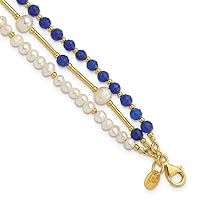 13.6mm 925 Sterling Silver Gold Plated Fwc Pearl Blue Quartz 1inch Extension Bracelet 8 Inch Jewelry for Women